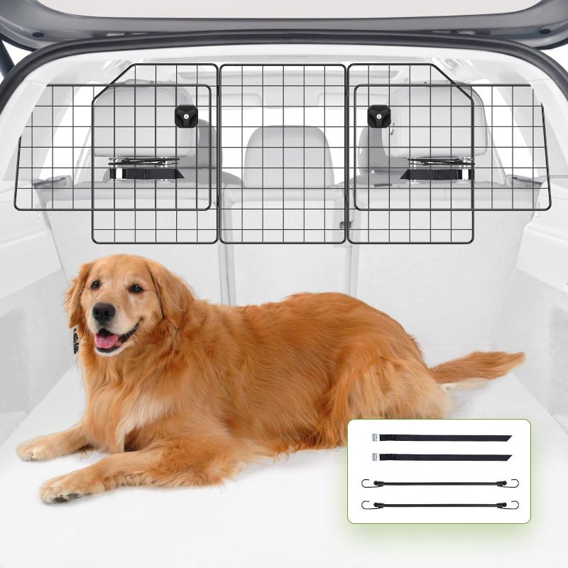 Photo 1 of APTY SUV Car Dog Barrier, Pet Trunk Barrier, Vehicle Divider Mesh Gate on Backseat - Adjustable for Universal Fit, Portable Folding Design, Straps and Bungee Cords for Superior Stability
