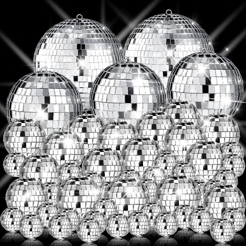 Photo 1 of Sumind 50 Pcs Christmas Hanging Disco Ball Ornaments Mini Disco Ball Cake Decoration Bulk Reflective Disco Balls Decorations for Christmas Tree Disco Party (1.2 Inch, 2 Inch, 3.2 Inch, 4 Inch)
