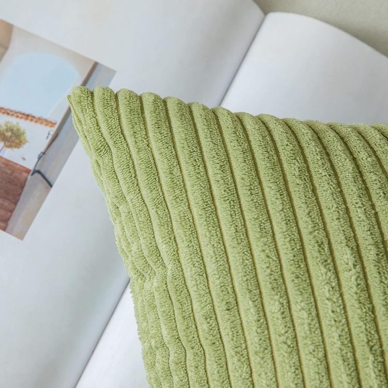 Photo 2 of MIULEE Pack of 2 Corduroy Pillow Covers Soft Soild Striped Throw Pillow Covers Set Decorative Square Cushion Cases Pillowcases for Spring Sofa Bedroom Couch 16 x 16 Inch Grass Green
