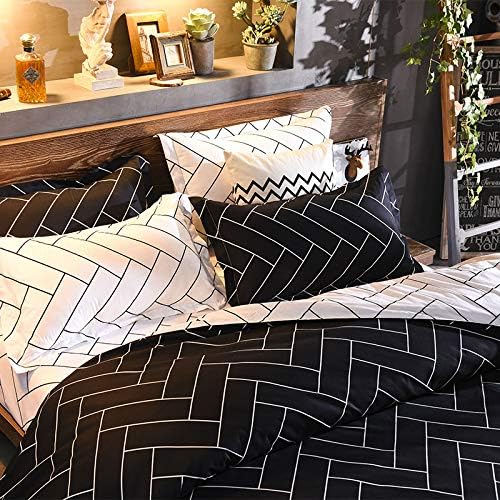 Photo 1 of Erosebridal Black and White Striped Queen Microfiber 3 Piece Bedding Set with Zipper Closure
