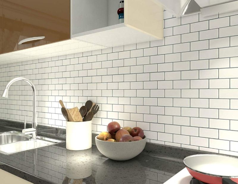 Photo 3 of Art3d 10-Sheet Peel and Stick Backsplash, 12 in. x 12 in. Subway 3D Wall Panels, Mono White with Gray Grout
