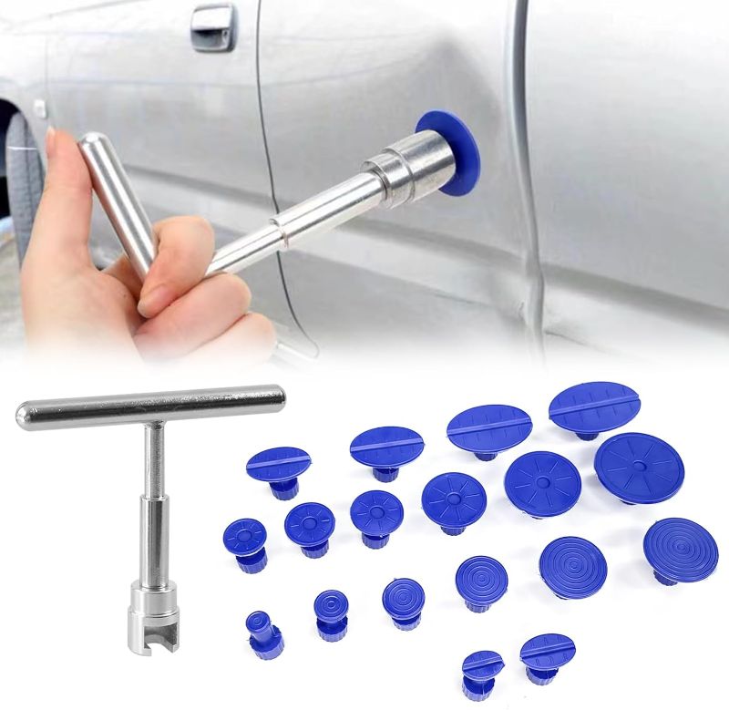Photo 2 of tobenbone 18 Pcs Car Dent Puller, Paintless Dent Repair Tool, Car Accessories Car Body Dent Remover Kit with T Slide Hammer for Car, Glass, Screen and Tiles
