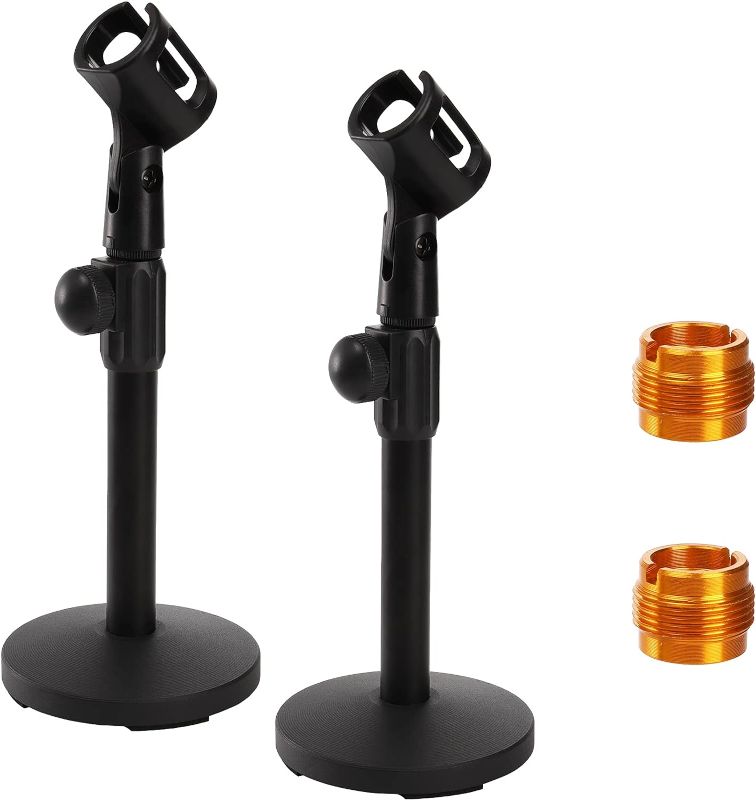 Photo 1 of YOUEON 2 Pack Desktop Mic Stand with Mic Clip, Adjustable Microphone Stand Table Mic Stand for Snowball, Spark, Other Microphone, 3/8" Female to 5/8" Male 2 Metal Screw Adapter
