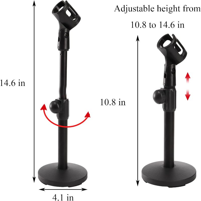 Photo 2 of YOUEON 2 Pack Desktop Mic Stand with Mic Clip, Adjustable Microphone Stand Table Mic Stand for Snowball, Spark, Other Microphone, 3/8" Female to 5/8" Male 2 Metal Screw Adapter
