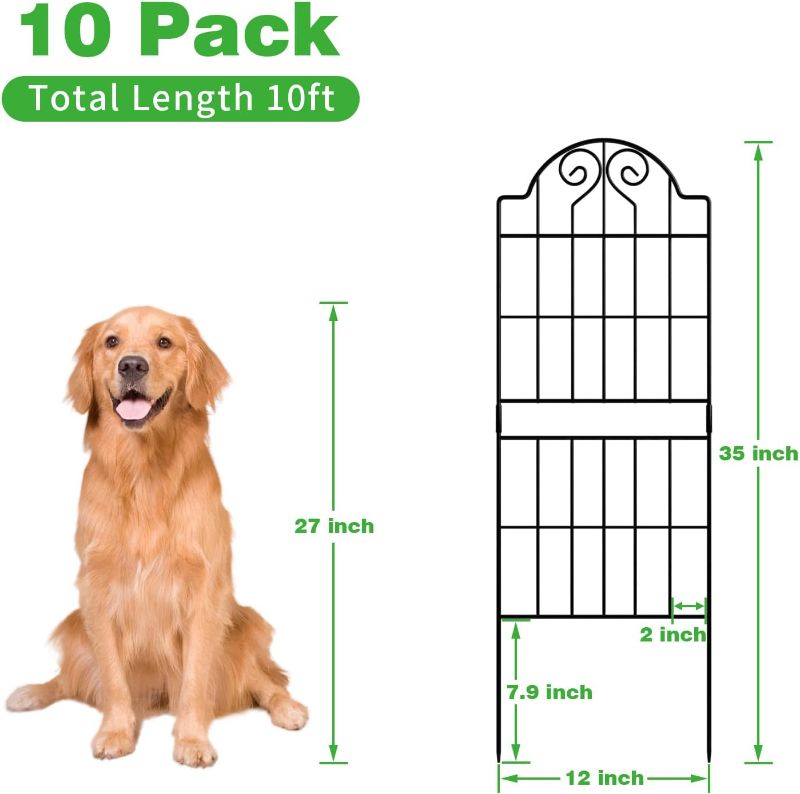 Photo 3 of MJOMKN Decorative Garden Fence No Dig Fencing 10 Pack,10ft (L) x 35in (H),Rustproof Metal Wire Panel Border Animal Barrier for Dog Rabbit,Tall Fences for Yard Landscape Patio Edging & Outdoor Decor
