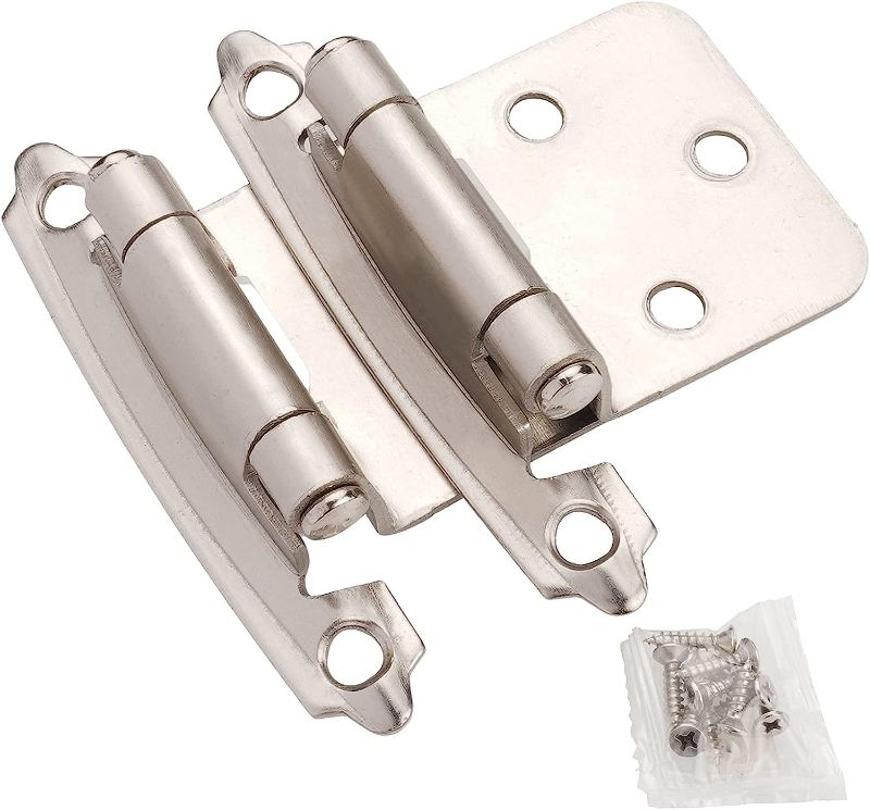 Photo 1 of DecoBasics Cabinet Hinges Brushed Nickel for Kitchen Cabinets Doors (30 Pair -60 Pcs) -1/2" Overlay (Variable) -Self Closing Kitchen Cabinet Hinges Flush Mount w/Silicon Bumpers & Hardware Screws
