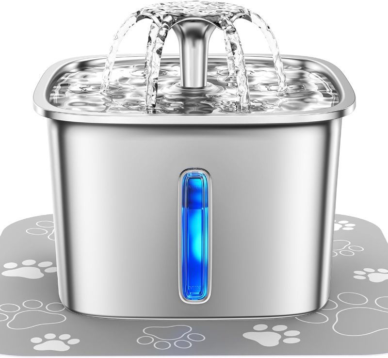 Photo 1 of Veken Innovation Award Winner Stainless Steel Cat Water Fountain, 95oz/2.8L Automatic Pet Fountain Dog Water Dispenser with Replacement Filters & Silicone Mat for Cats, Dogs, Multiple Pet (Silver)
