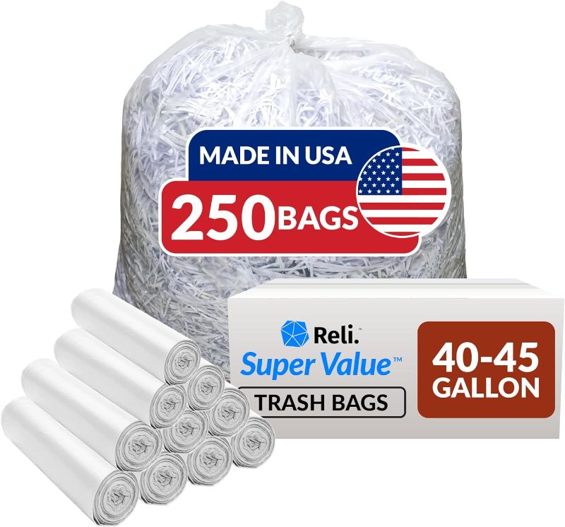 Photo 1 of Reli. SuperValue 40-45 Gallon Trash Bags | 250 Count | Made in USA | Heavy Duty | Bulk | Clear Multi-Use Garbage Bags
