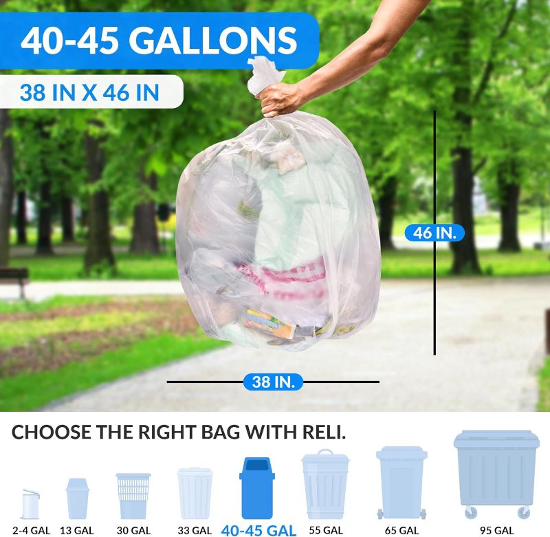 Photo 2 of Reli. SuperValue 40-45 Gallon Trash Bags | 250 Count | Made in USA | Heavy Duty | Bulk | Clear Multi-Use Garbage Bags
