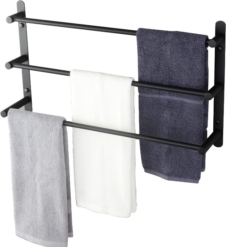 Photo 1 of KOKOSIRI Bath Towel Bars Matte Black Bathroom 3-Tiers Ladder Towel Rails Wall Mounted Towels Shelves Rack Stainless Steel, B5002BK-L24
