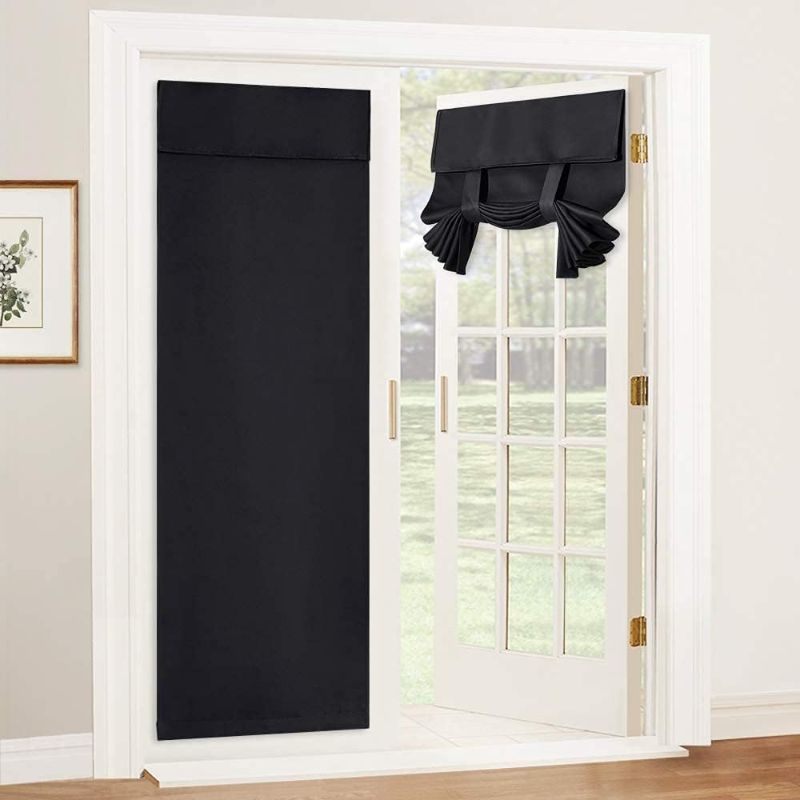 Photo 1 of Blackout Door Curtain - Tricia Window Shades Thermal Insulated Light Block French Curtain Tie up Shades Energy Efficient Double Door Blind, 26 x 69 inches, Black, 1 Panel
