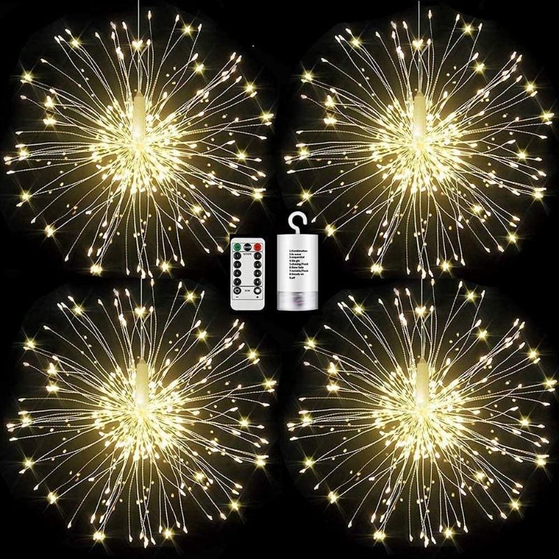 Photo 1 of FOOING 4 Pack Firework Lights Led Copper Wire Starburst String Lights 8 Modes Battery Operated Fairy Lights with Remote,Wedding Christmas Decorative Hanging Lights for Party Patio Garden Decoration
