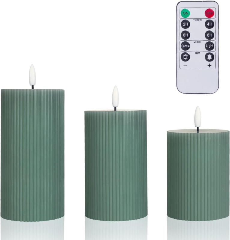 Photo 1 of BEMOMENT LED Flickering Flameless Candles, Battery Operated LED Candles with10-Key Remote Control, Set of 3 (Green)
