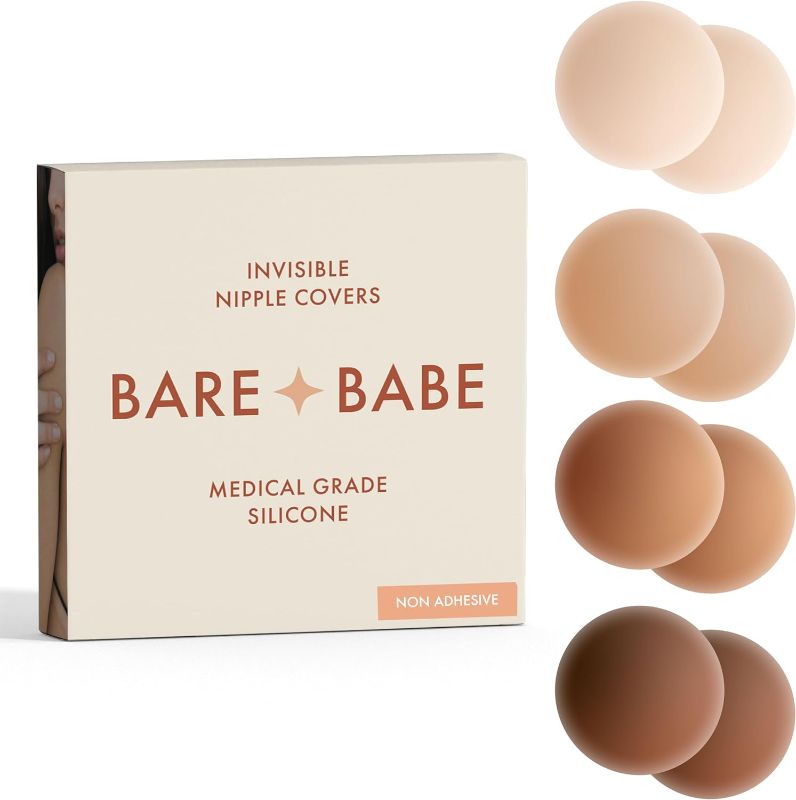 Photo 1 of Bare Babe Silicone Non-Adhesive Nipple Covers for Women Reusable No Show | Breast Covers for Strapless Dress | Reusable Nipple Pasties | Not Sticky (Creme)

