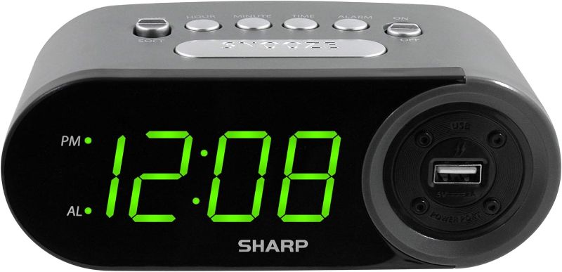 Photo 1 of SHARP Digital Easy to Read Alarm Clock with 2 AMP High-Speed USB Charging Power Port - Charge Your Phone, Tablet with a high Speed Charge! Simple, Easy to Use Operation, Black – Green LEDs
