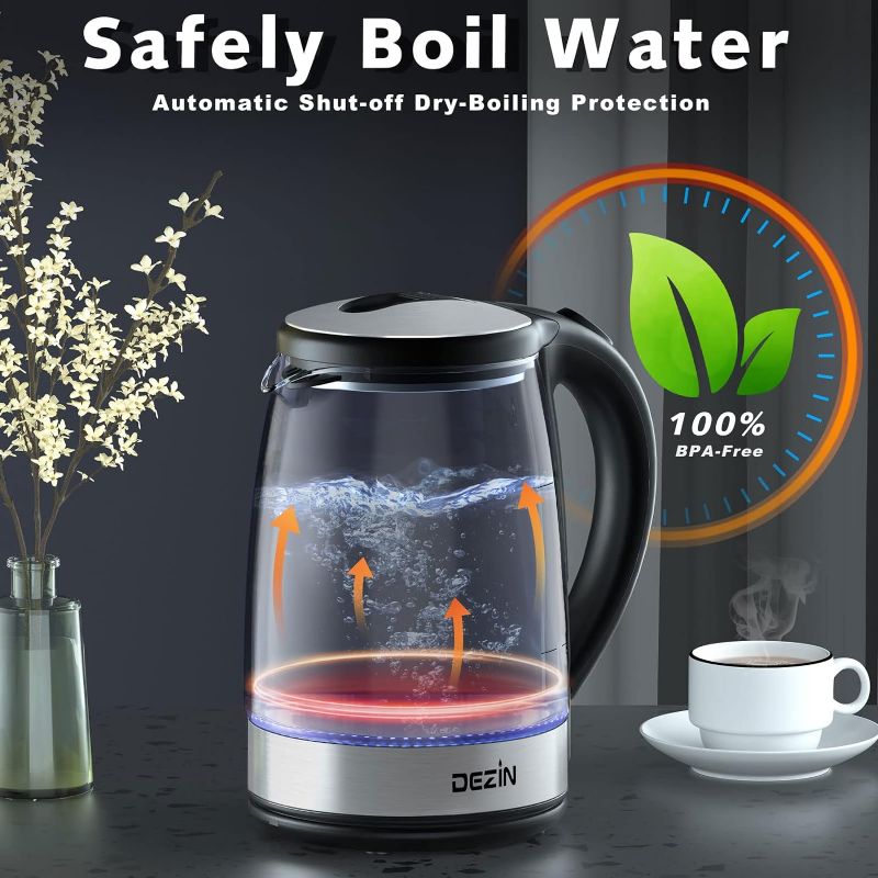 Photo 2 of Dezin Electric Kettle, BPA-Free 2L Electric Water Heater, Glass Electric Tea Kettle, 304 Stainless Steel Hot Water Kettle Warmer with Fast Boil, Auto Shut-Off & Boil Dry Protection, for Coffee, Tea
