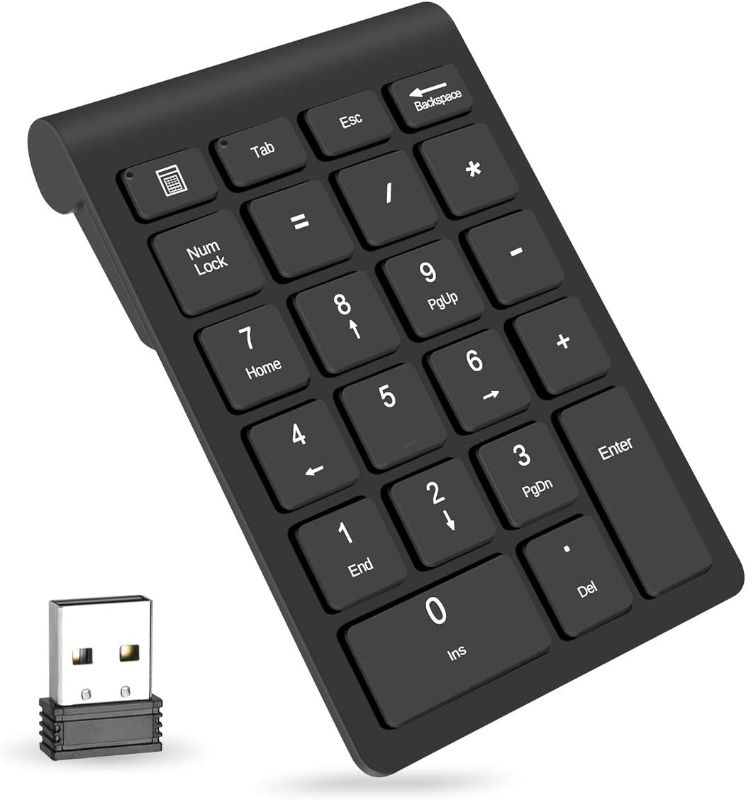 Photo 1 of Foloda Wireless Number Pads, Numeric Keypad Numpad 22 Keys Portable 2.4 GHz Financial Accounting Number Keyboard Extensions 10 Key for Laptop, PC, Desktop, Surface Pro, Notebook
