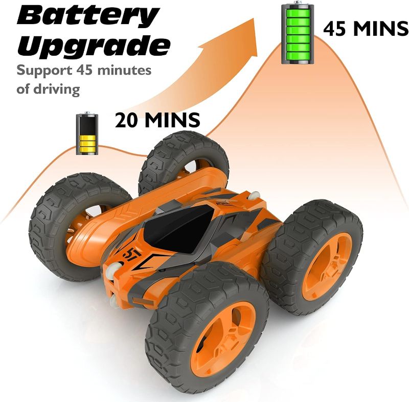 Photo 3 of Tecnock Remote Control Car for Kids, 360 ° Rotating Double Sided Flip RC Stunt Car, 2.4GHz 4WD Toy Car with Rechargeable Battery for 45 Min Play, Great Gifts for Boys and Girls
