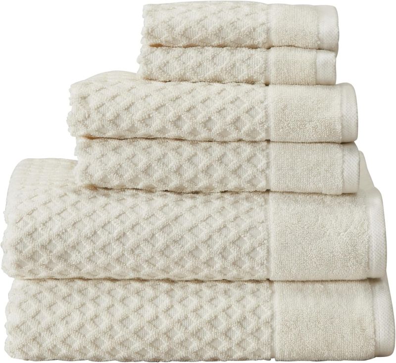 Photo 1 of Great Bay Home 100% Cotton Bath Towel and Washcloth Sets | 2 Bath Towels, 2 Hand Towels, and 2 Washcloths | Quick Dry Bath Towels | Grayson Collection (6 Piece Set, Diamond Oatmeal)
