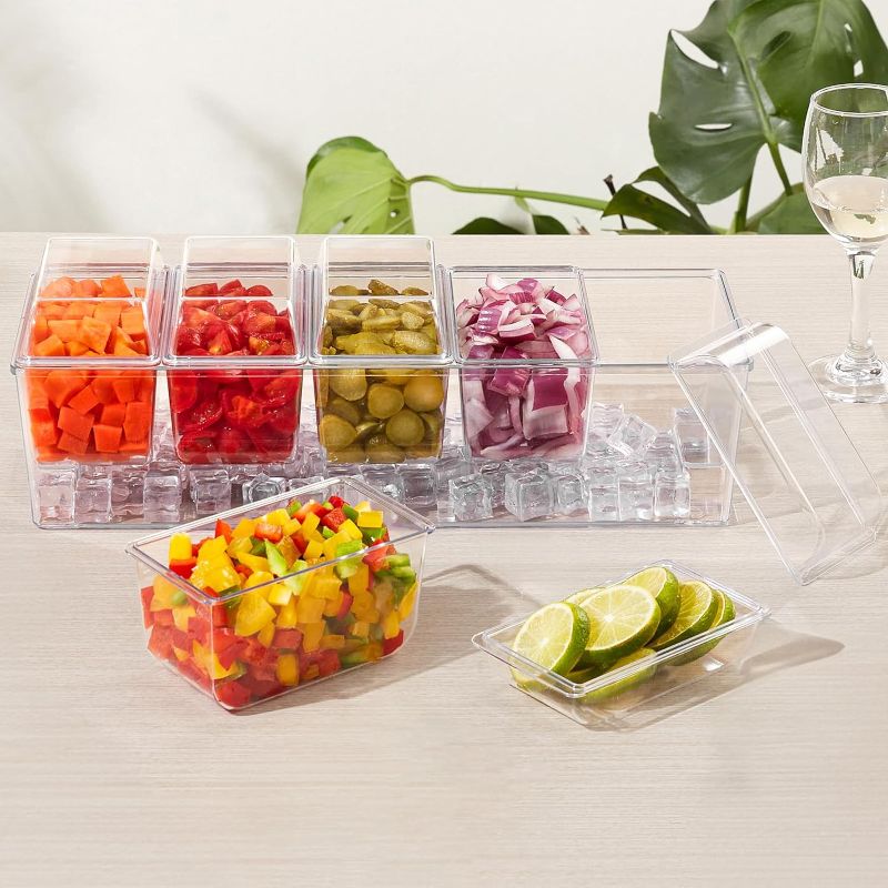 Photo 1 of Lifewit Ice Chilled Condiment Caddy with 5 Containers(2.5 Cup), Condiment Server with Separate Lids, Serving Tray Platter with Removable Dishes for Bar Accessories, Fruit, Salad, Taco, Party Garnish
