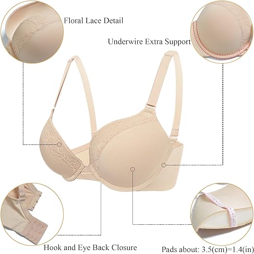 Photo 1 of YANDW Women Push up Underwire Super Thick Padded Adjustable Straps Plunge Lace Sexy T Shirt Bra
