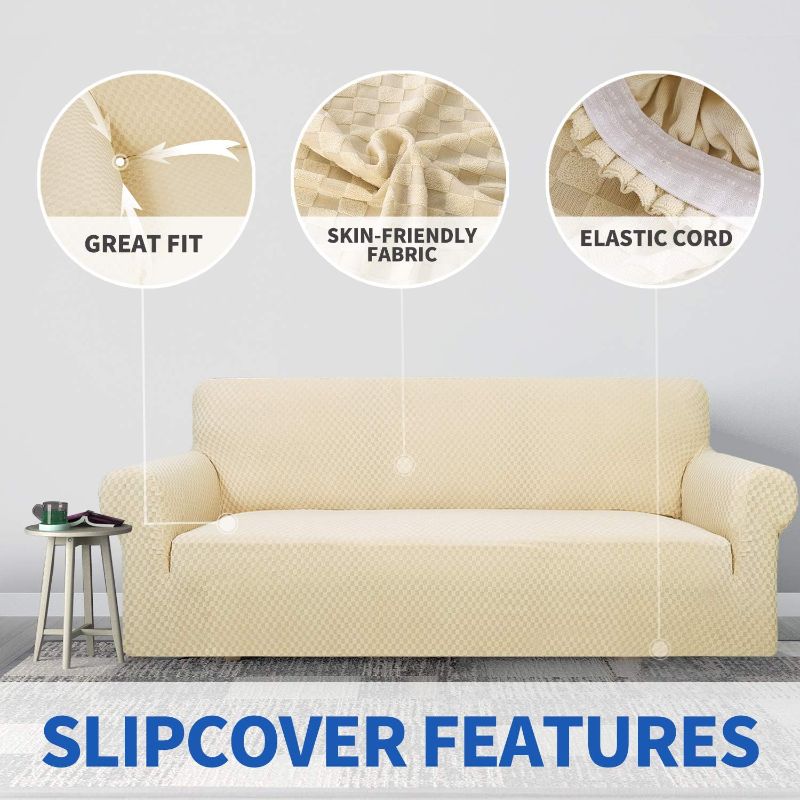 Photo 1 of ZNSAYOTX 1 Piece Jacquard Couch Covers for 3 Cushion Couch Living Room High Stretch Sofa Cover Pets Dogs Friendly Anti Slip Thickened Slipcovers Furniture Protector (Sofa, Light Biege)
