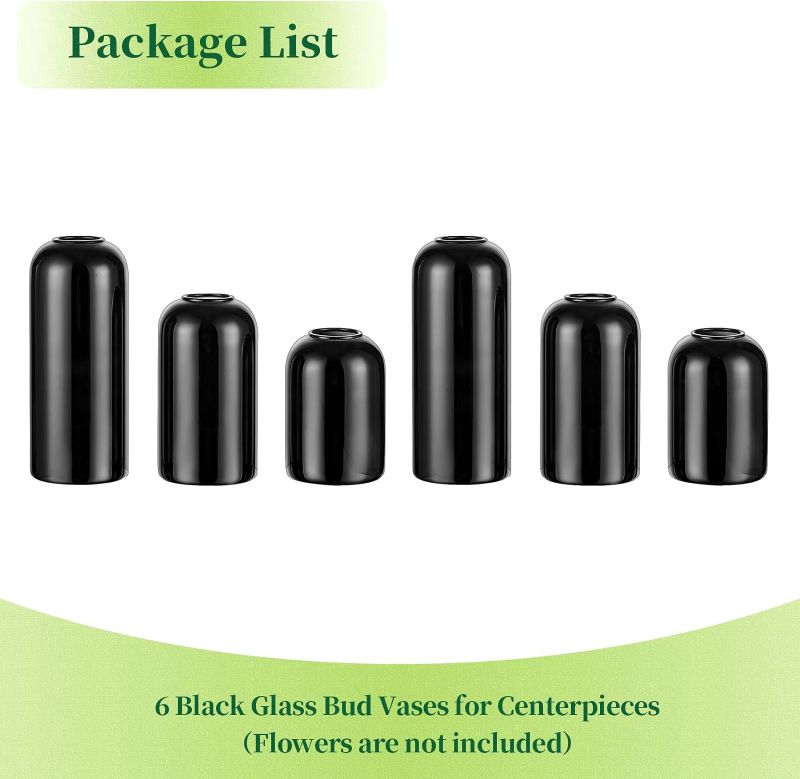 Photo 2 of Glass  Vases for Flowers - Hewory Blown Modern Small Glass Vases for Centerpieces Set of 6, Mini Black Bulk Flower Vase for Wedding Party Events Home Decor Floral Arrangements (Not Include Flower)
