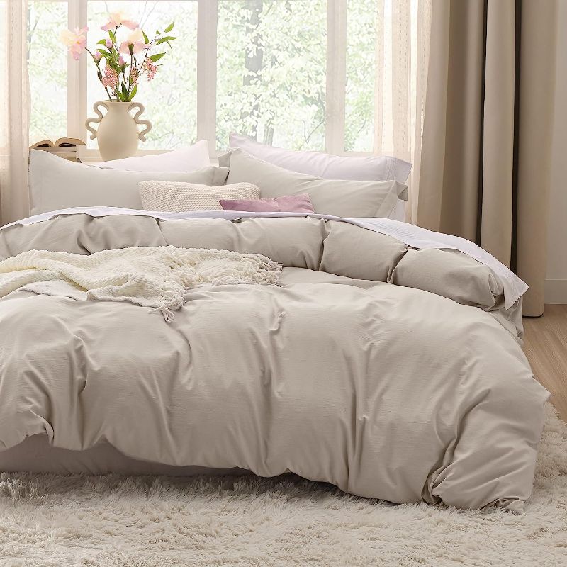 Photo 1 of Bedsure Duvet Cover Queen Size - Soft Prewashed Queen Duvet Cover Set, 3 Pieces, 1 Duvet Cover 90x90 Inches with Zipper Closure and 2 Pillow Shams, Linen, Comforter Not Included

