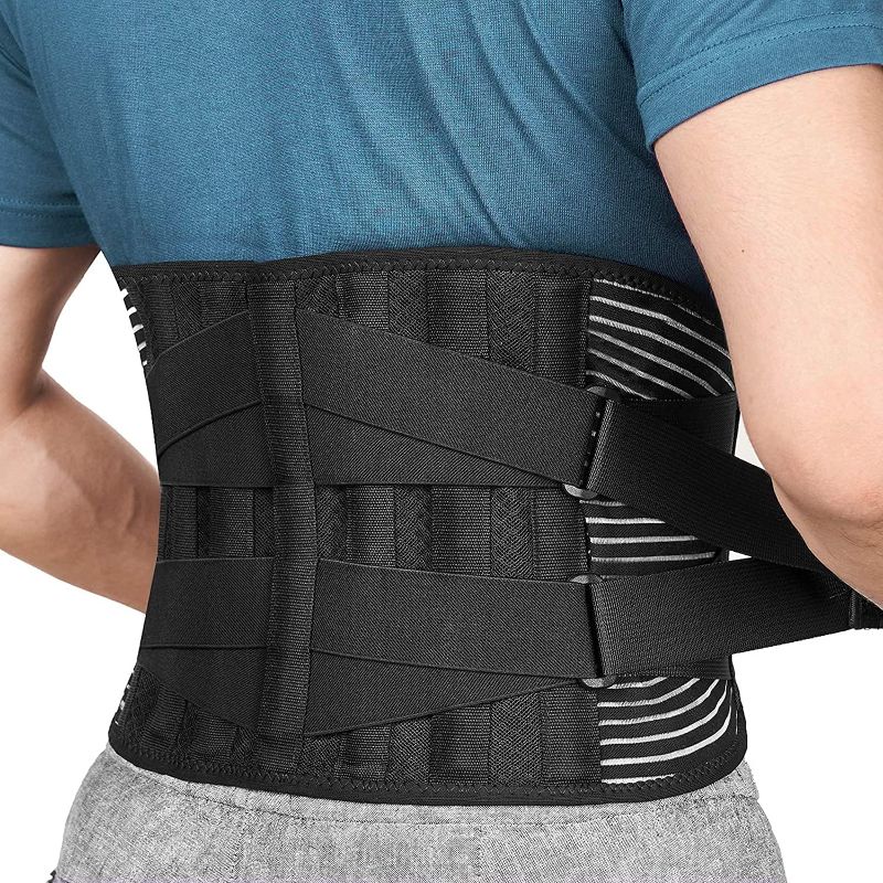 Photo 1 of FREETOO Back Braces for Lower Back Pain Relief with 6 Stays, Breathable Back Support Belt for Men/Women for work , Anti-skid lumbar support belt with 16-hole Mesh for sciatica(M)
