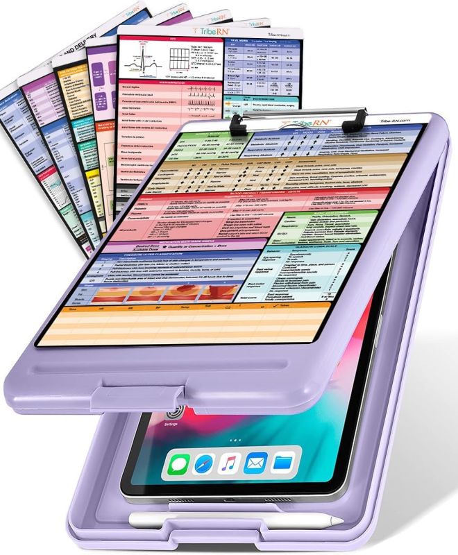 Photo 1 of Tribe RN Nursing Clipboard with Storage and Cheat Sheets - Medical Clipboard with Nursing Edition Cheat Sheet Set - Nursing Essentials for Nurses - Nurse Supplies and Accessories (Purple)
