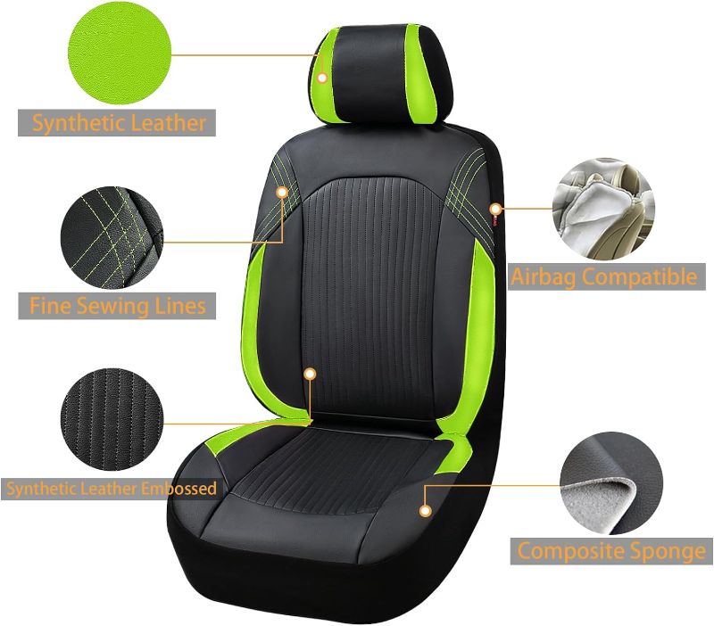 Photo 1 of Flying Banner Synthetic Leather car seat Covers Full Set Front and Rear Bench Fashion Easy Installation Cup Holder Free (Black & Green, Low Bucket - Full Set)
