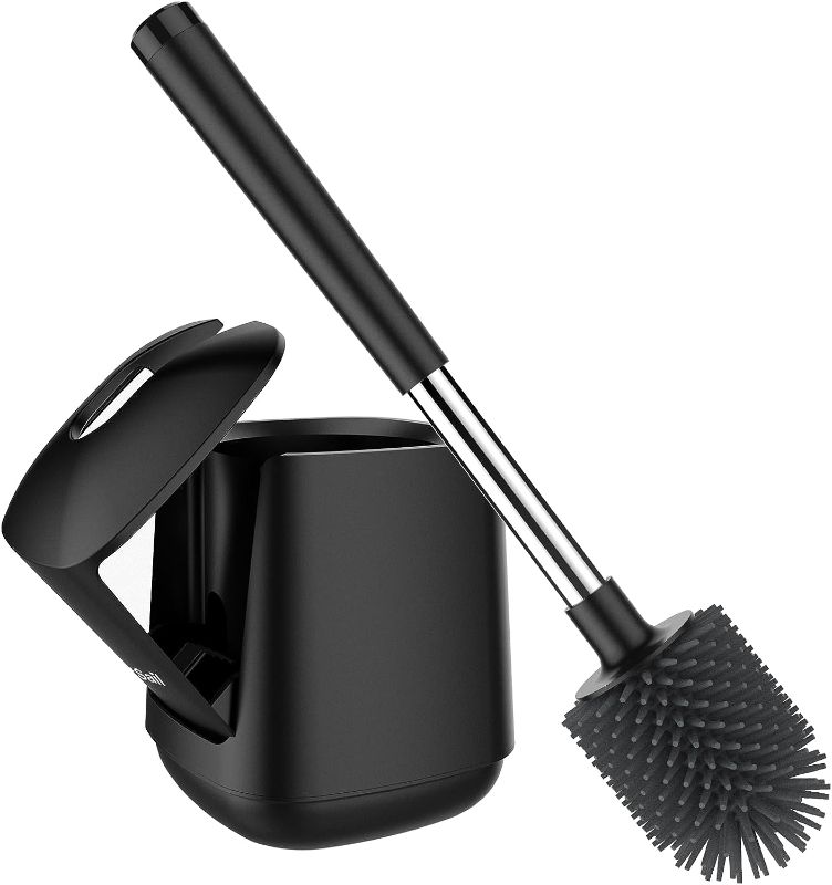 Photo 1 of SetSail Silicone Toilet Bowl Brush and Holder Automatic Toilet Brushes for Bathroom with Holder Ventilated Toilet Cleaner Brush for Toilet Scrubber Cleaning - Black
