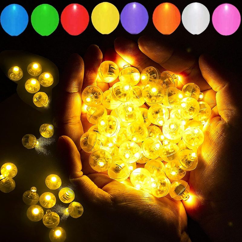 Photo 1 of 100pcs Yellow LED Balloon Light, Tiny Led Lights Round Led Ball Lamp for Balloons Birthday Party Event Fun Indoor Outdoor Wedding Decoration Supplies
