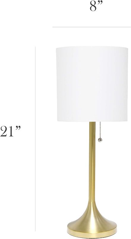 Photo 1 of Simple Designs LT1076-GDW Tapered Fabric Drum Shade Table Lamp, Gold and White
