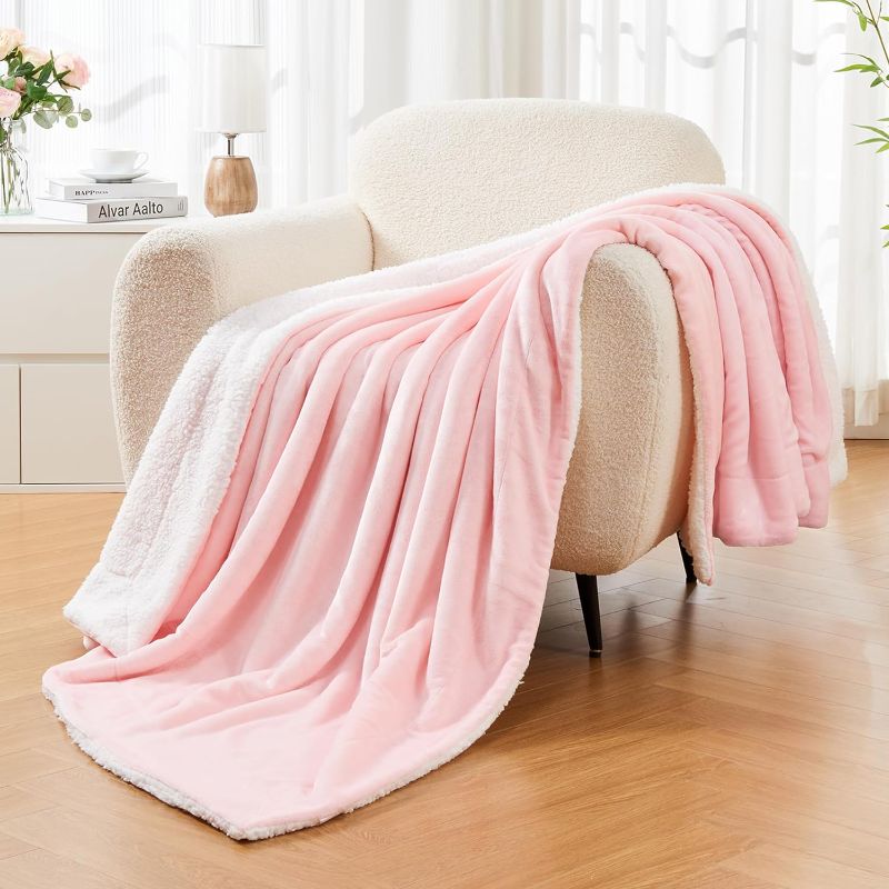 Photo 1 of Andency Pink Sherpa Fleece Throw Blanket for Couch - Girls Valentine Gift Soft Warm Thick Blanket for Winter, Plush Reversible Blanket for Bed Sofa, 50x60 Inches
