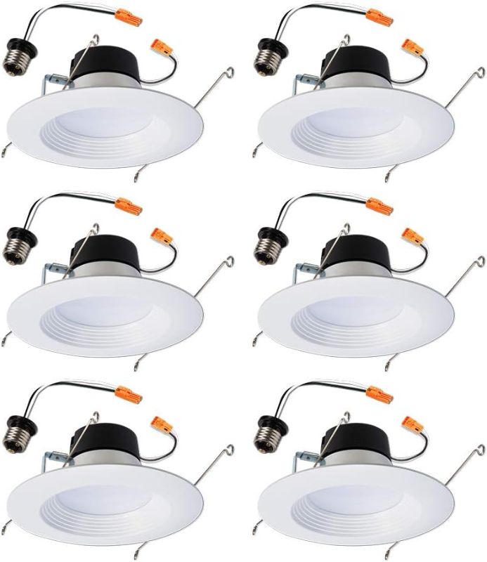 Photo 1 of HALO 6 inch Recessed LED Can Light – Retrofit Ceiling & Shower Downlight – 3000K - Baffle White Trim (6 Pack)
