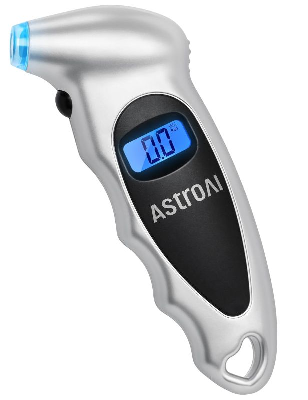 Photo 1 of AstroAI Digital Tire Pressure Gauge 150 PSI 4 Settings for Car Truck Bicycle with Backlight LCD and Non-Skid Grip Car Accessories, Silver (1 Pack)
