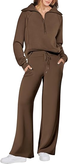 Photo 1 of ANRABESS Women 2 Piece Outfits Sweatsuit Set 2023 Fall Oversized Half Zip Sweatshirt Wide Leg Sweatpant Lounge Set Tracksuit
