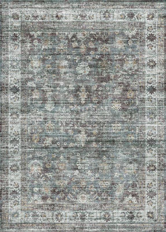 Photo 1 of Art&Tuft 5x7 Area Rugs for Living Room, Washable Area Rug 5 x7 for Bedroom - Low Pile Vintage Floral Large Area Rugs, Soft Boho Rug Carpet with Non-Slip and Stain Resistant, Dark Green
