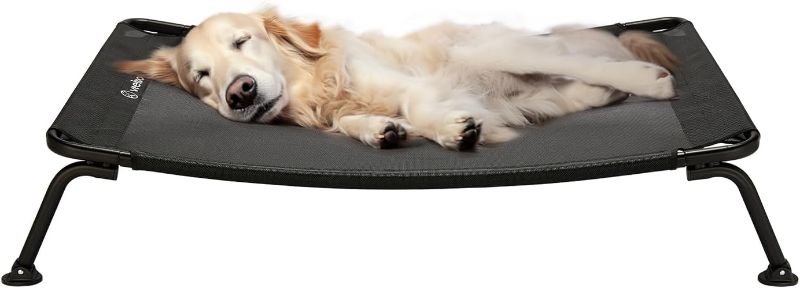 Photo 1 of Veehoo Cooling Elevated Dog Bed, Curved Dog Cot for Deep Sleep, Durable & Breathable, Camping Dog Hammock Bed with Adjustable Feet for Uneven Ground, Raised Dog Beds for Large Dogs, Black, CWC2303A
