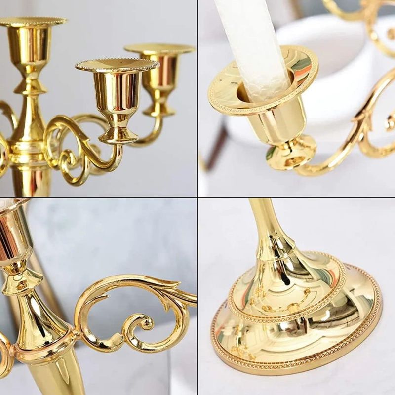 Photo 2 of YOUEON Gold 5 Arms Candelabra, 10.4 Inch Metal Tall Candelabra Candle Holder Candlestick Holder for 1 Inch Diameter Pillar Candles, Taper Candle Holder, Candelabra Decoration, Wedding
