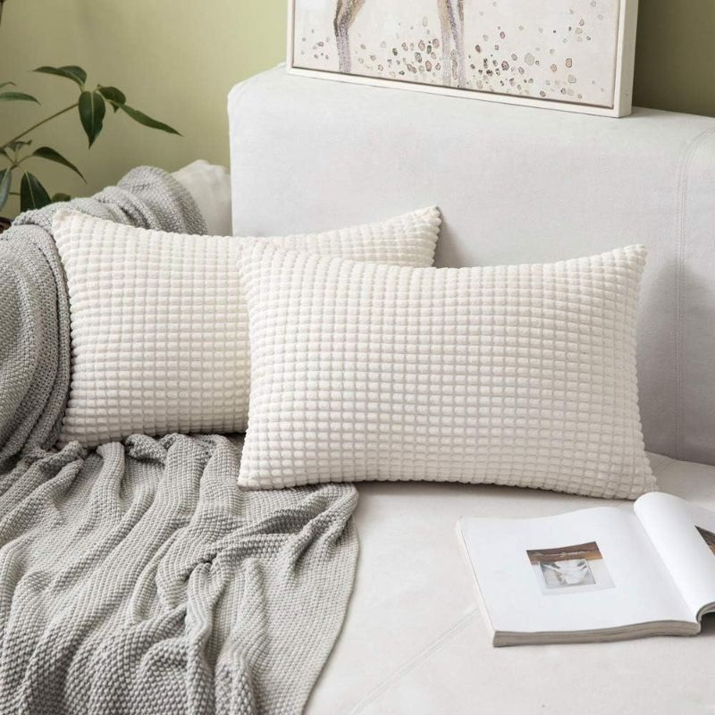 Photo 1 of MIULEE Pack of 2 Lumbar Pillow Covers Super Soft Corduroy Decorative Throw Pillows Cream White Couch Home Decor for Cushion Sofa Bedroom Living Room 12 x 20 Inch
