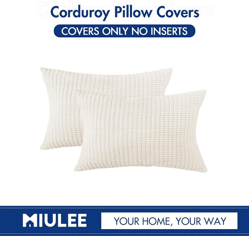 Photo 3 of MIULEE Pack of 2 Lumbar Pillow Covers Super Soft Corduroy Decorative Throw Pillows Cream White Couch Home Decor for Cushion Sofa Bedroom Living Room 12 x 20 Inch

