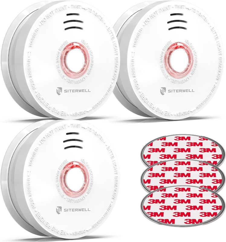 Photo 1 of SITERWELL Smoke Detector Fire Alarm with Magnetic Fastening Kit and Built-in Battery, Fire Safety with Photoelectric Technology for Home Bedroom and Babyroom, UL Listed, GS528A, 3 Packs
