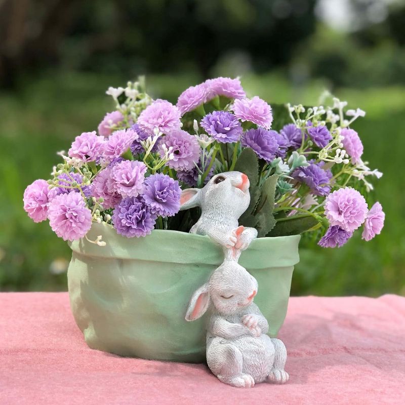 Photo 3 of ORIGARDEN Succulent Pots Indoor-Outdoor Planter - Rabbit Flower Pot with Mushroom Decor,Bunny Plant Pot Pen Holder,Home Office Desk Decor Easter Gift Planter (8# with Drainage Hole)
