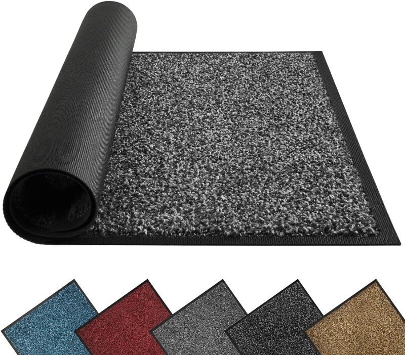 Photo 1 of Mibao Dirt Trapper Door Mat for Indoor&Outdoor, 20" x 32", Grey Black,Washable Barrier Mat, Heavy Duty Non-Slip Entrance Rug Shoes Scraper, Super Absorbent Front Carpet
