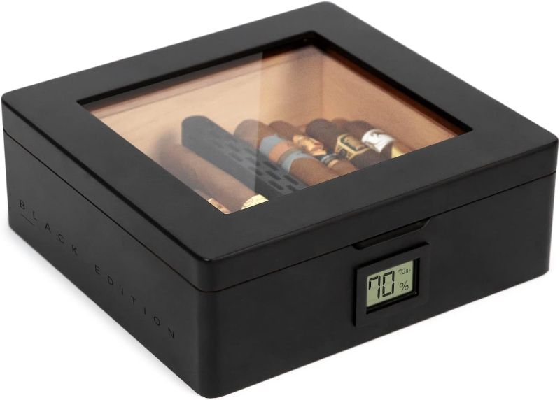 Photo 2 of CASE ELEGANCE MAG Desktop Humidor, Easy humidification System, Accurate Digital Hygrometer, Matte Black, Magnetic Seal, for 20-30 Cigars
