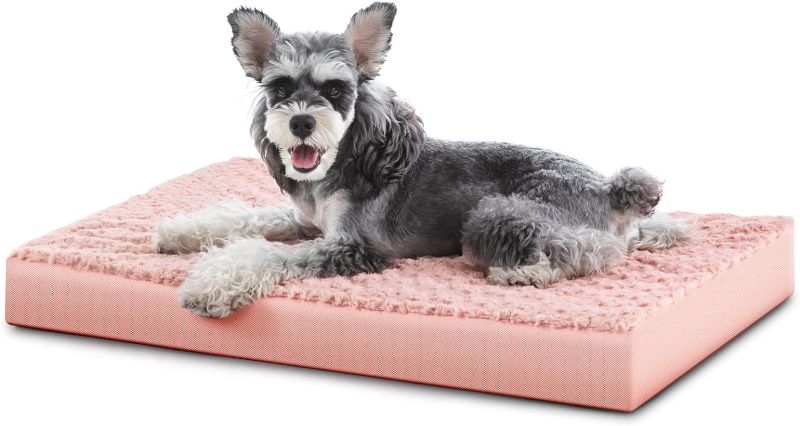 Photo 1 of JOEJOY Orthopedic Dog Bed for Medium Small Dogs, Egg-Crate Foam Dog Bed with Removable Waterproof Cover, Soft Rose Plush Pet Bed Mat with Non-Slip Bottom, Machine Washable 30x20 Inch, Pink
