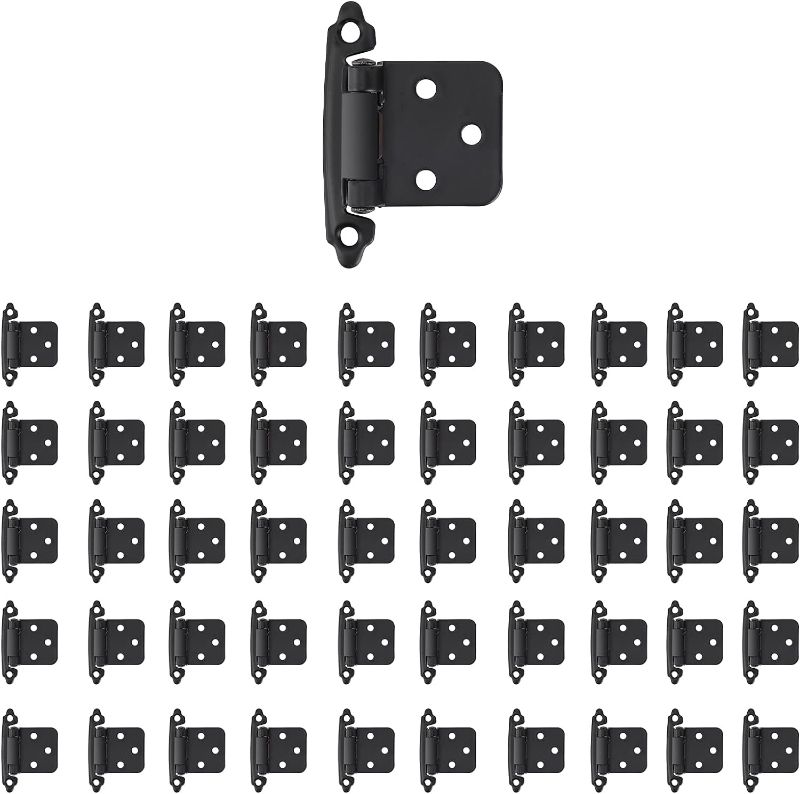 Photo 1 of Overlay Cabinet Hinges 1/2 Inch 50 Pack (25 Pairs) Face Mount (Matte Black, Screws Included)
