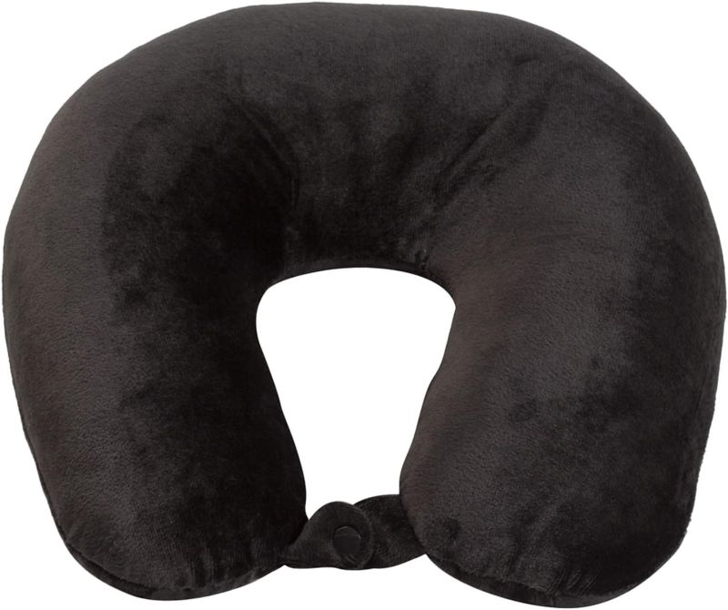 Photo 1 of  Essentials Adult Cozy Soft Microfiber Neck Pillow, Compact, Perfect for Plane or Car Travel, Black
